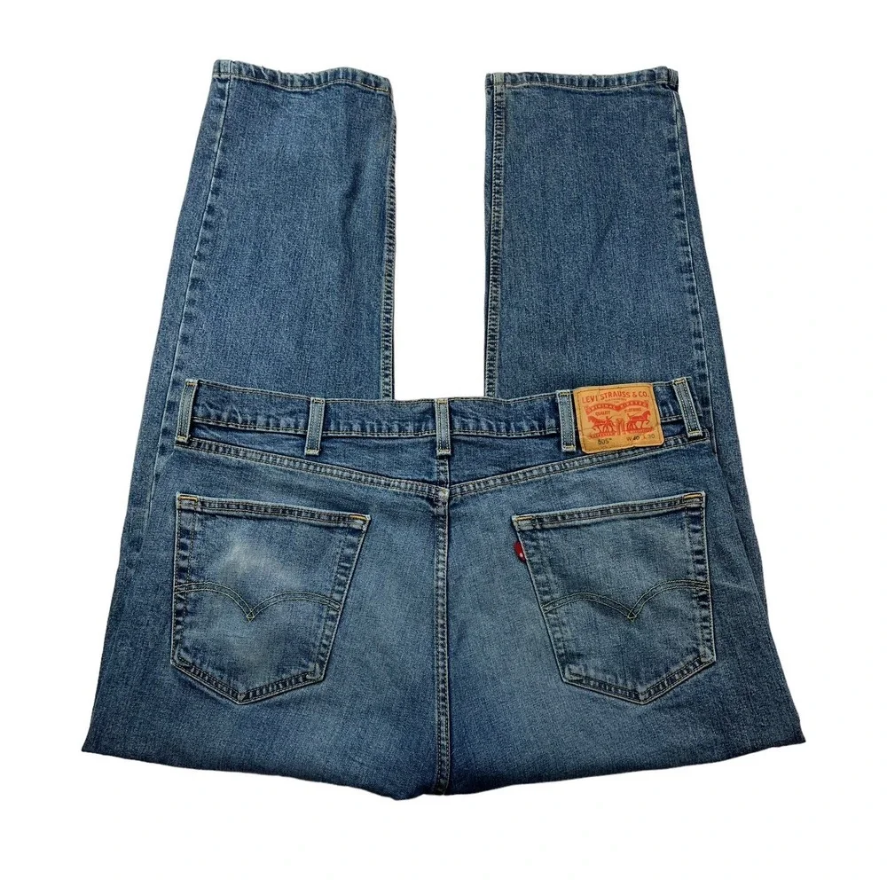 Levi's 505 Mens Tag Size‎ 40x30 Blue Wash Logo High-Rise Distressed Hems Jeans